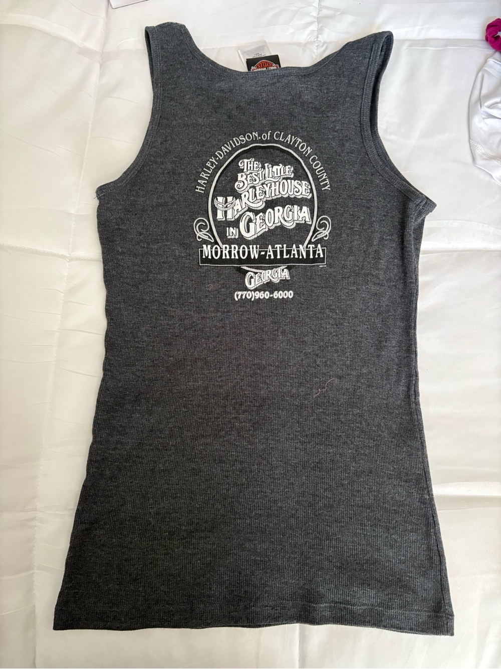 Harley-Davidson Dark Gray Tank with Pink Rhinestone Script - Picture 2 of 5